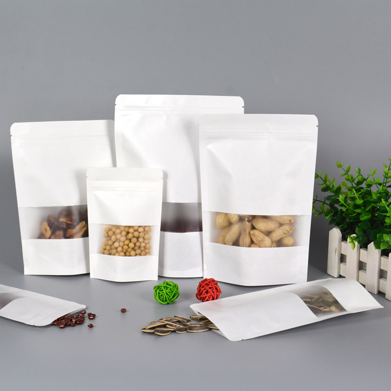 White kraft paper bag with zipper and wondow