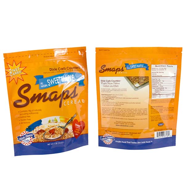 Cereal packaging bag with zipper