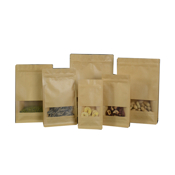 Kraft paper stand up pouch with window and zipper